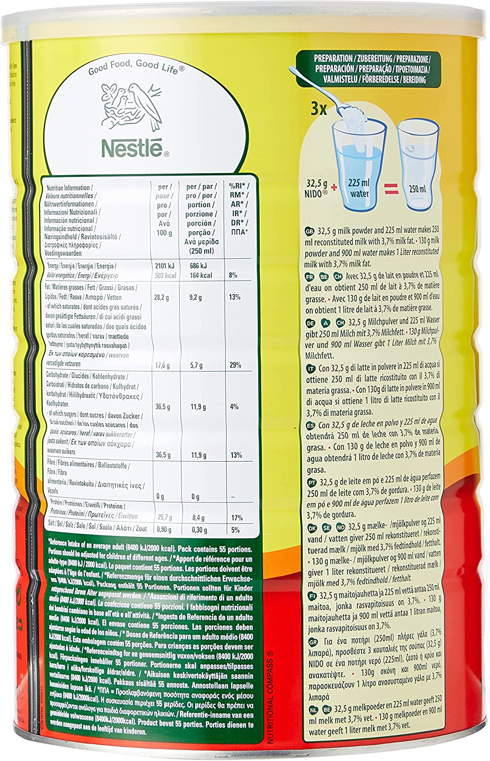 nestle lait en poudre nido milk powder 1800g  convient pour de nombreuses recettes, notamment les tiakry dégué