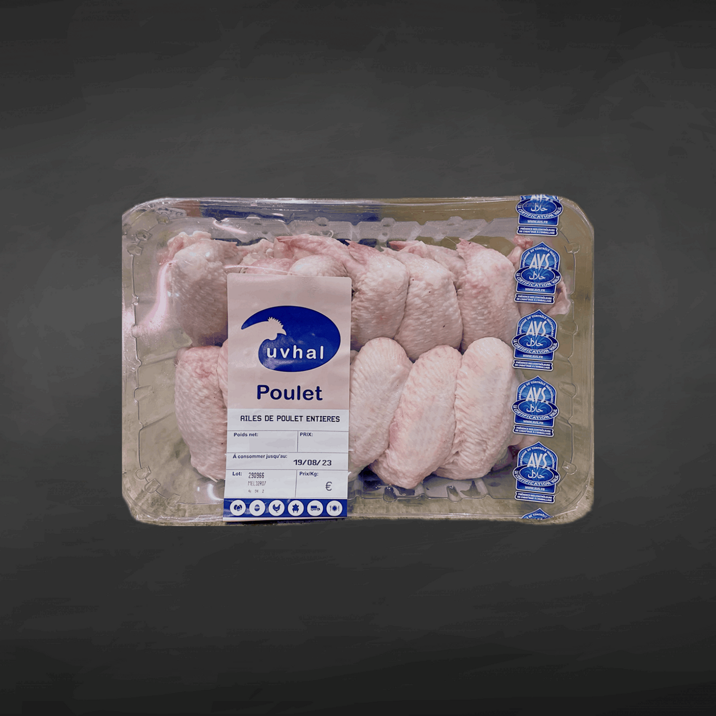 AILES DE POULET BARQUETTE AVS 1KG-1.2KG, certification Halal AVS
