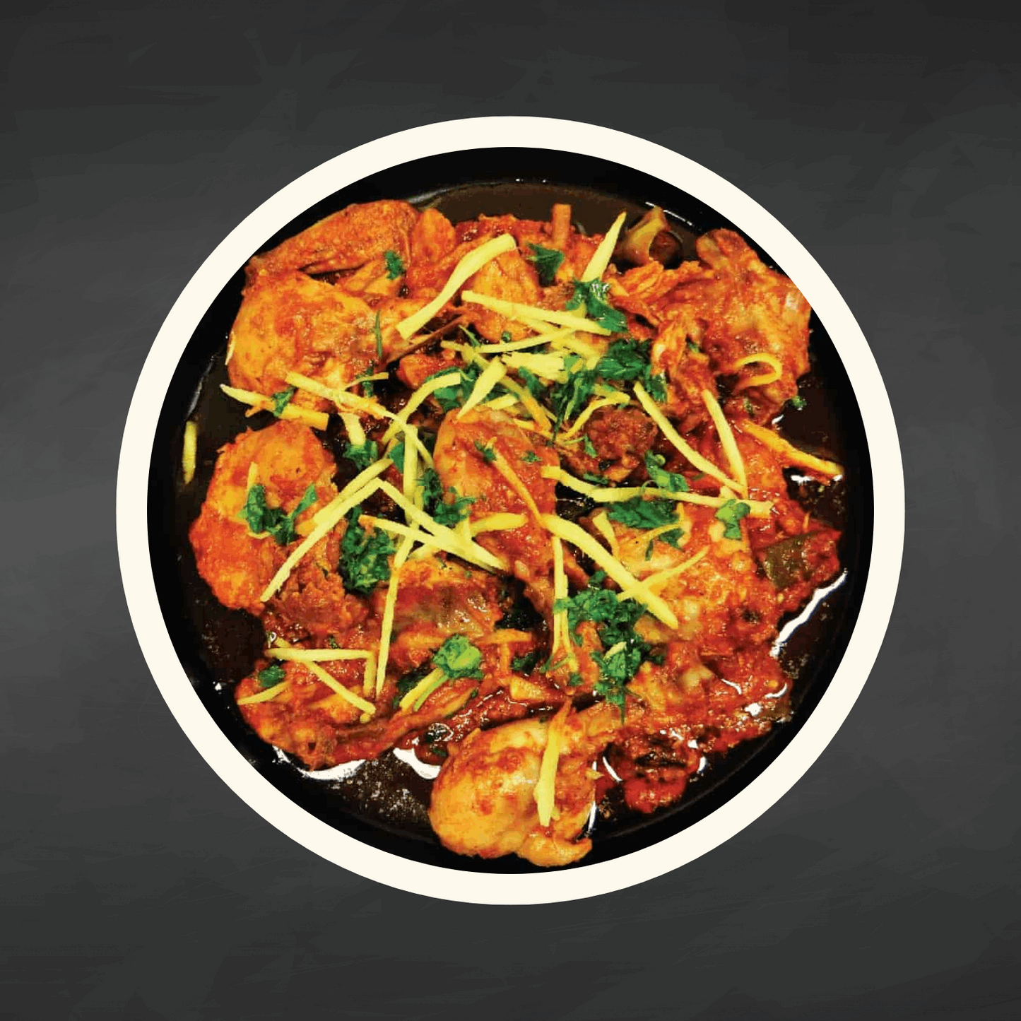 Plat Chicken Karahi HALAL, poulet frais, livraison rapide, recette traditionnelle, produit authentique, épices, oignons, tomates, coriandre, garam masala