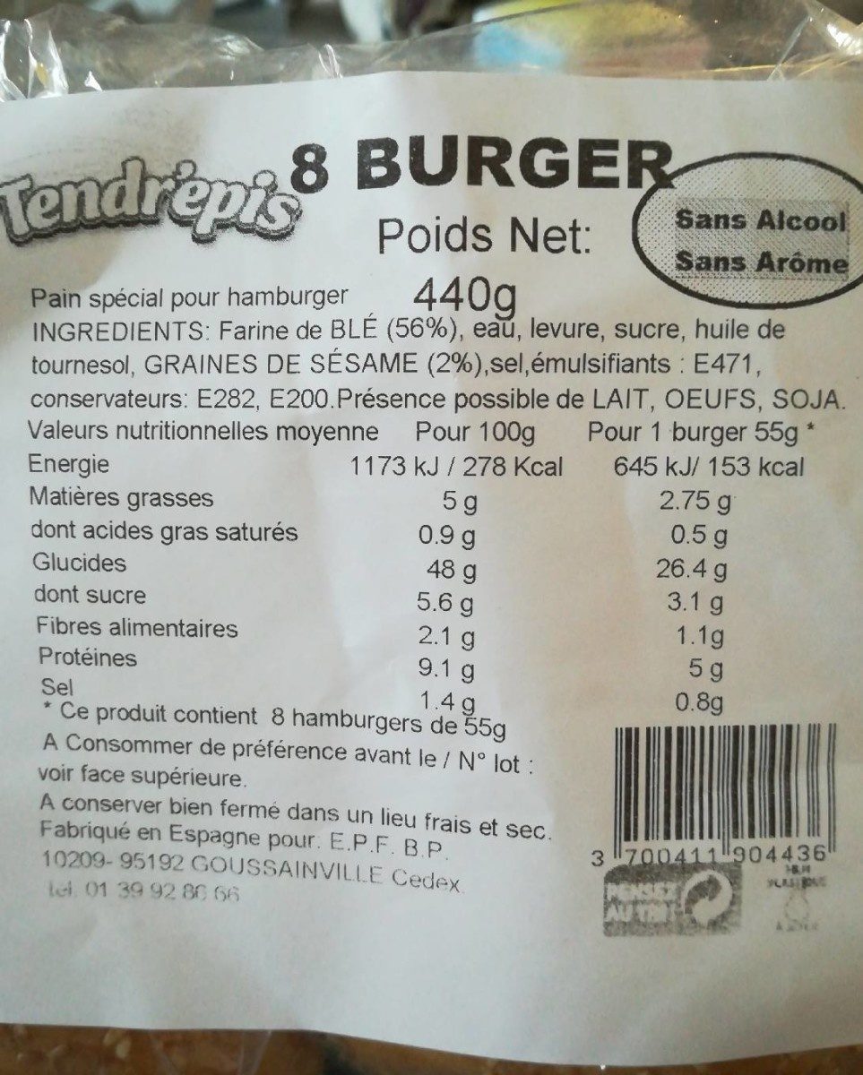 PAIN BURGER TENDREPIS X8 440G