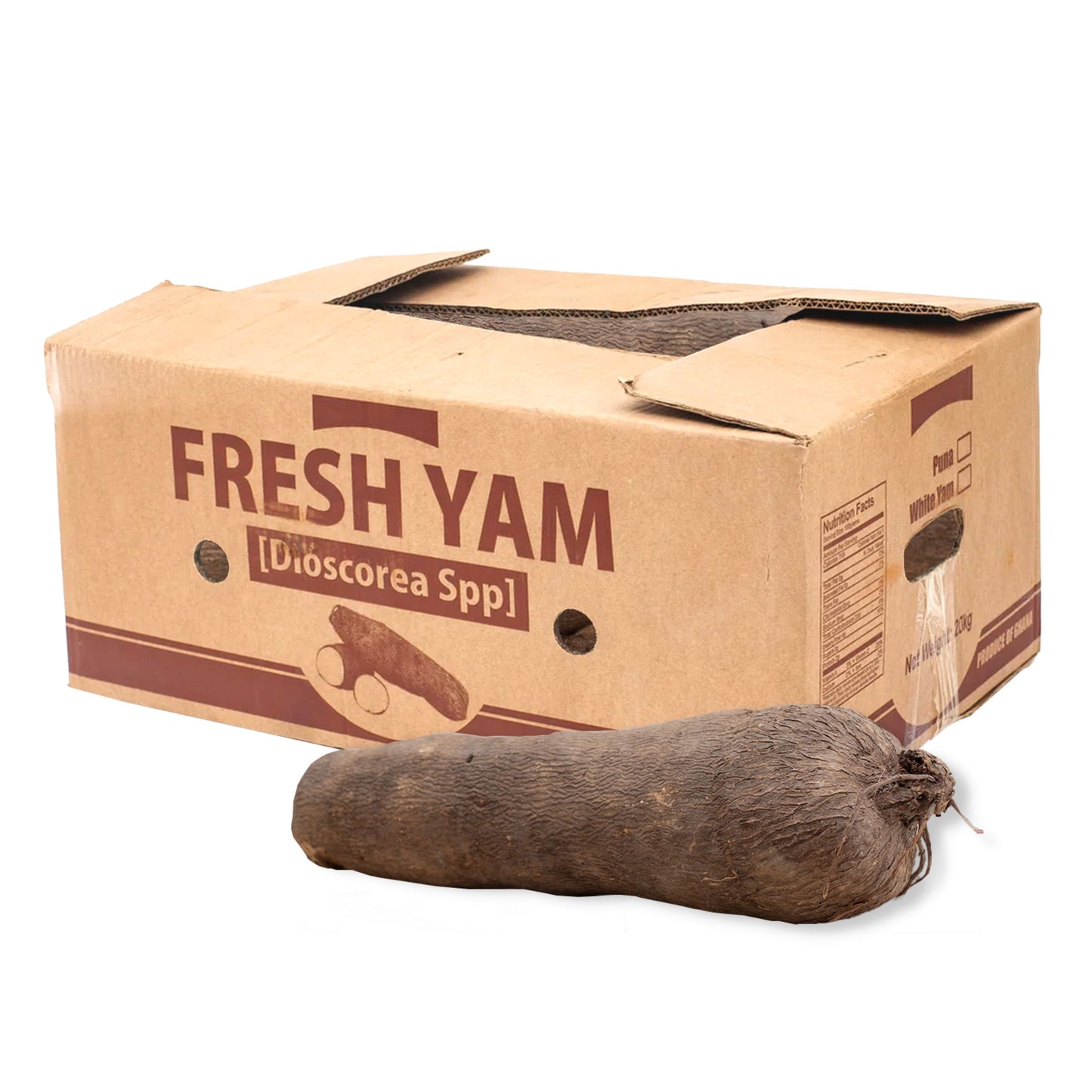 Igname Ghana 20kg carton, lot authentique