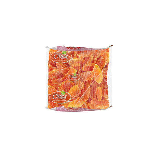 a close up of a orange vase on a table