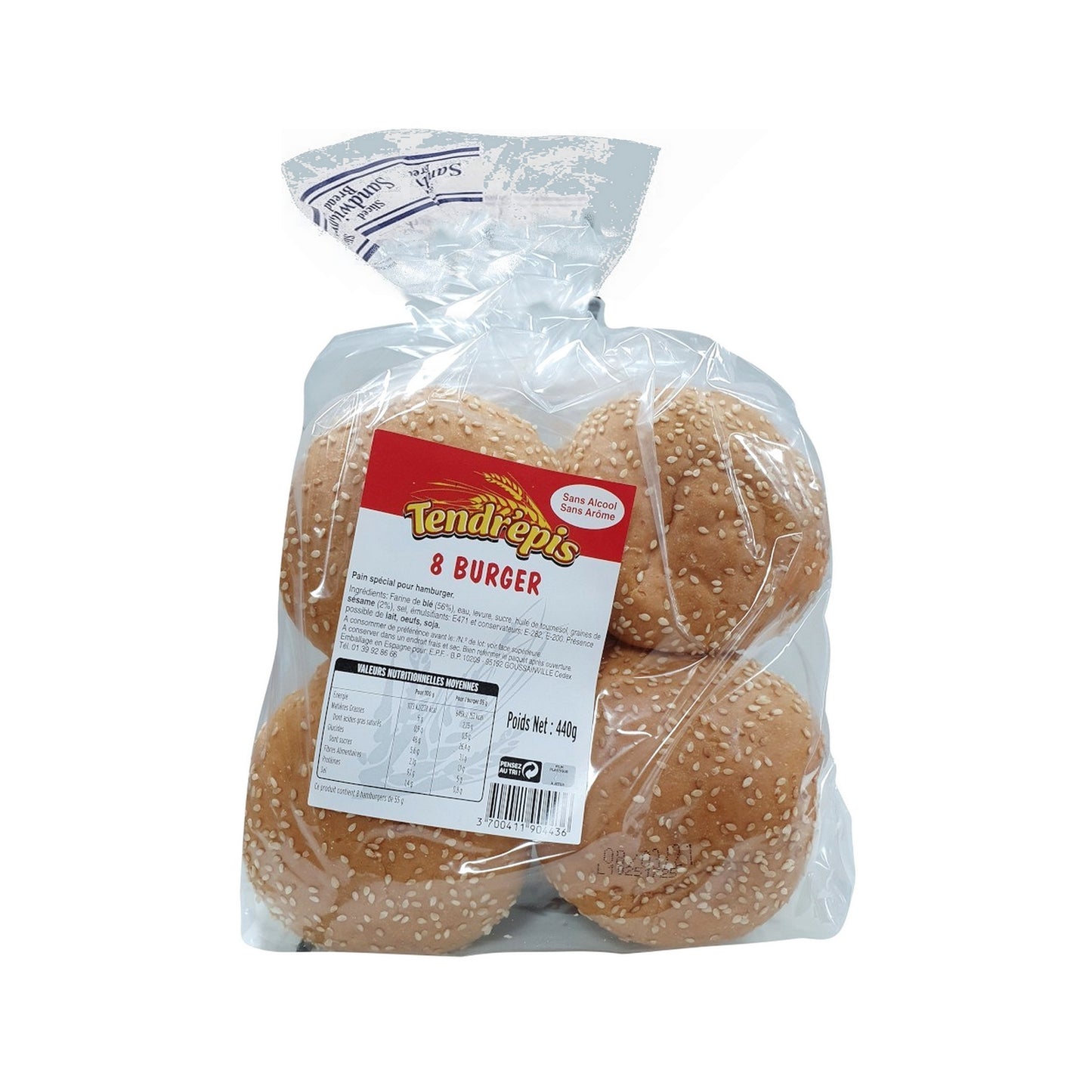 Pain burger Tendrepis x8 440g frais