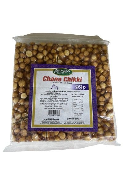 Chana Chikki Alamgeer 100g snack croquant et nutritif à base de pois chiches riches en protéines, produits frais et savoureux