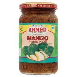Pot de 330g de condiment Ahmed Mango Pickle avec mangues fraîches et épices, idéal pour accompagner des plats épicés et traditionnels.