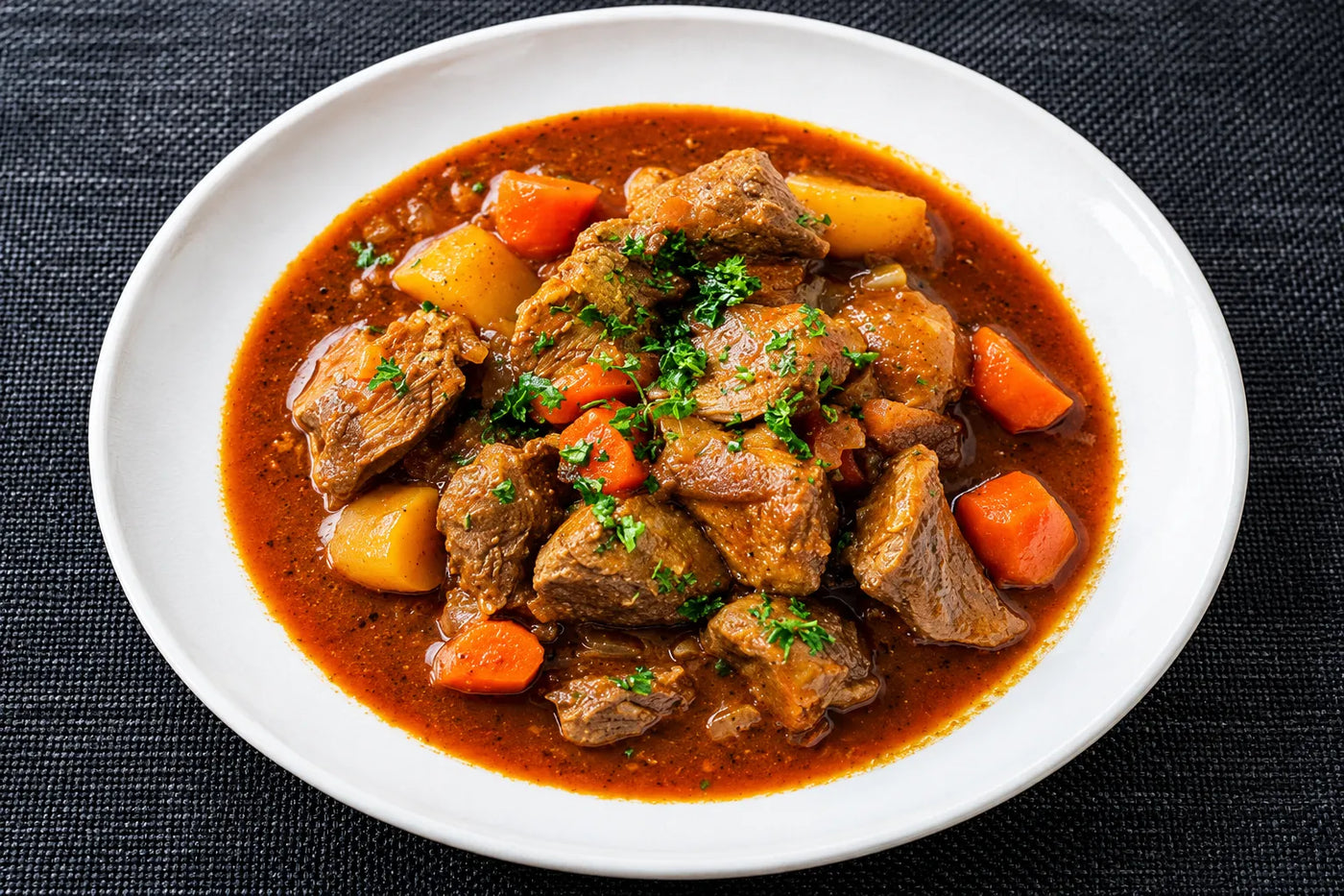 Ragoût de bœuf aux carottes, pommes de terre et persil