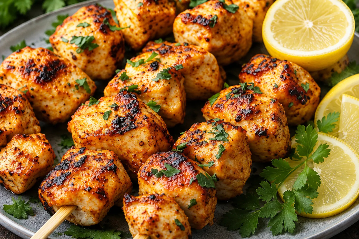 Brochettes de poulet grillé au citron et persil
