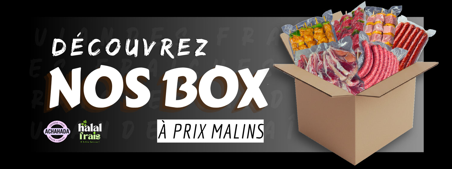 Découvrez nos box de viandes fraîches Certifiées Halal Achahada et AVS sur halalfrais.fr
