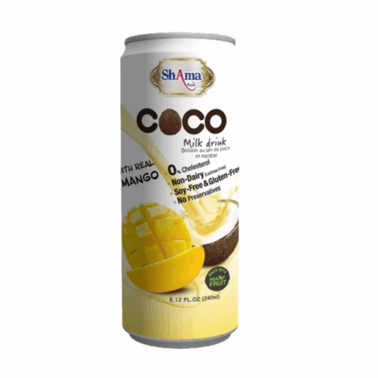 Boisson Coco & Mangue Shama 250ml avec noix de coco veloutée et mangue fraîche, boisson rafraîchissante et exotique, livraison rapide