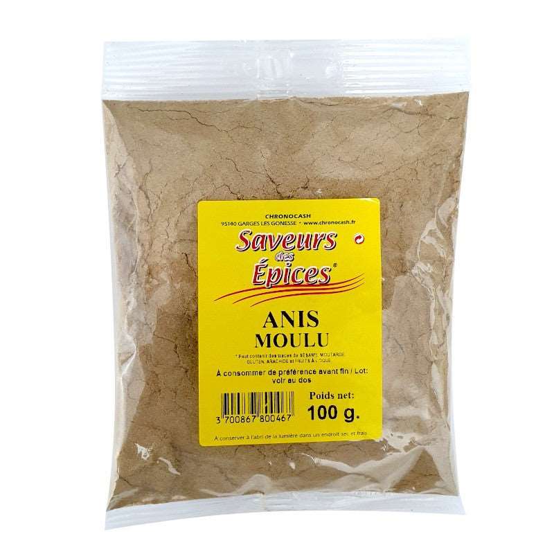 Anis moulu 100g, épices 100% naturelles, produit frais et de qualité pour cuisine maison, Saveurs des Épices, livraison rapide.