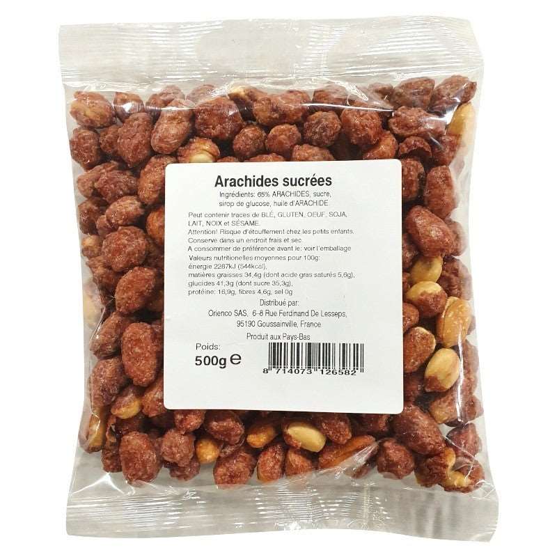 Arachides sucrées de 500g, qualité supérieure, encas gourmand, produits frais, livraison rapide