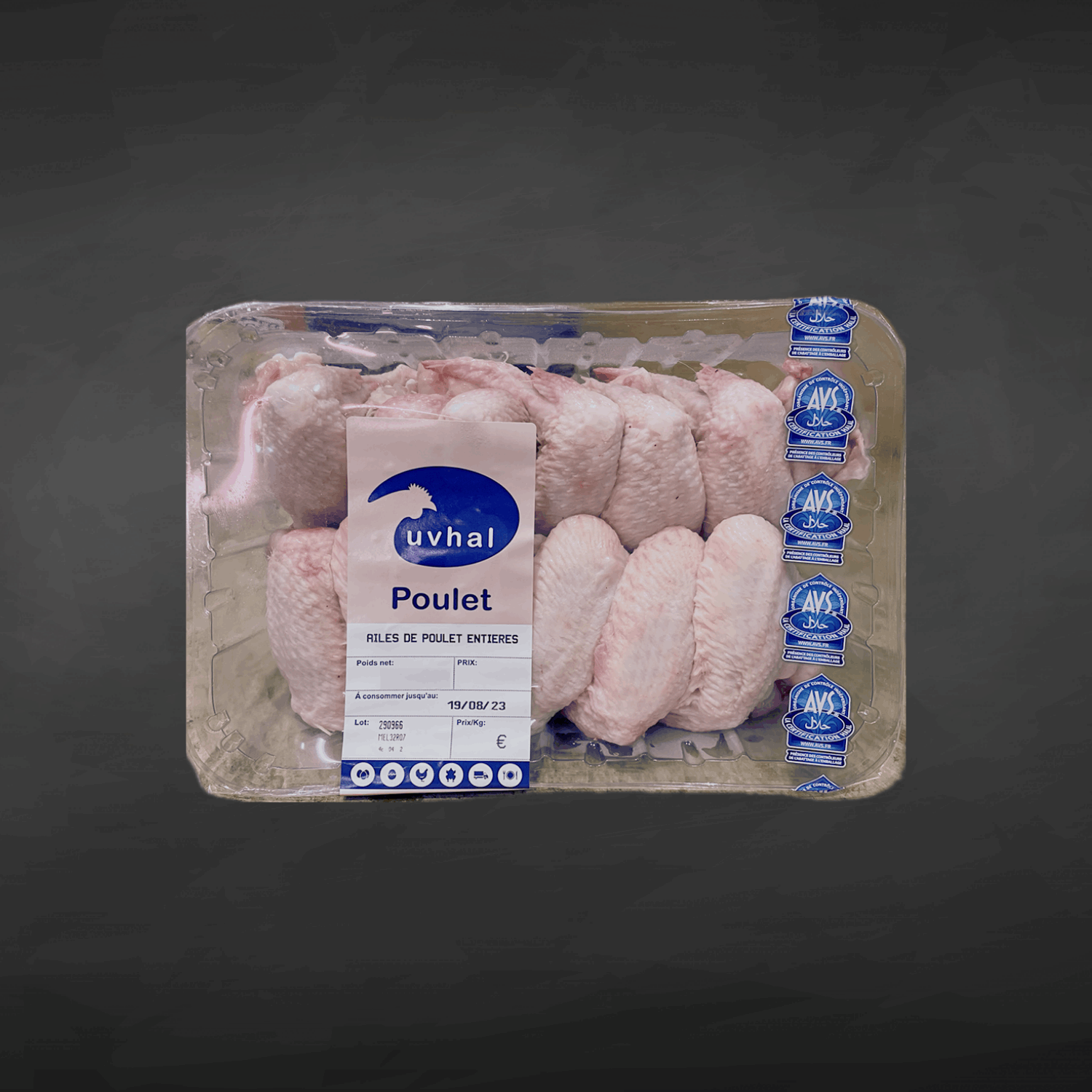 AILES DE POULET BARQUETTE AVS 1KG-1.2KG, certification Halal AVS 