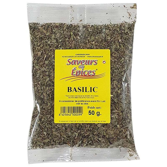 BASILIC 50G SAVEURS DES EPICES Basilic Saveurs des Épices Herbes aromatiques 50g Condiment basilic Saveurs des Épices 50g Basilic séché Assaisonnement basilic Herbes culinaires 50g Épice cuisine Saveurs des Épices Basilic en sachet 50g Saveurs des Épices herbes aromatiques