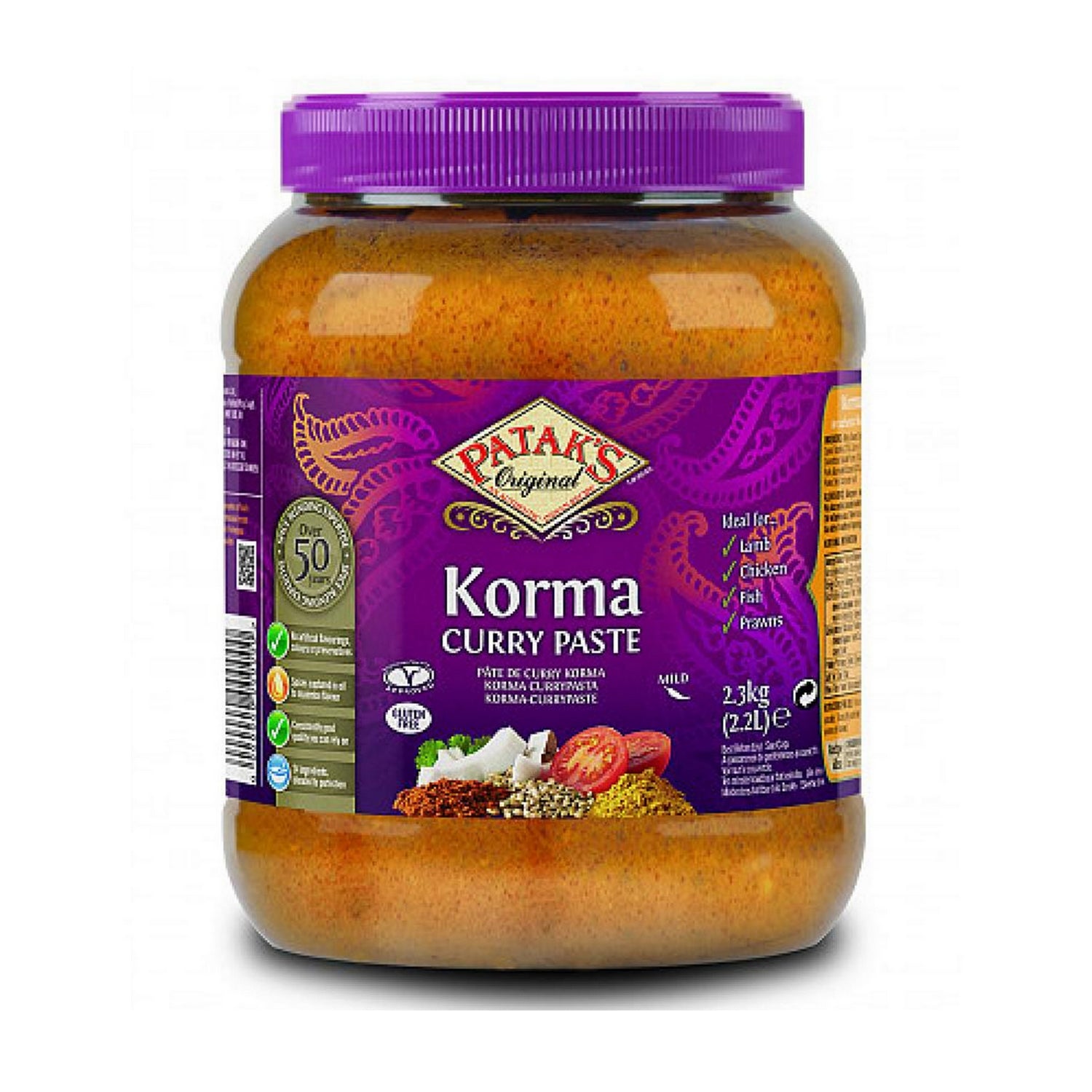 Pataks Korma (Qorma)curry paste 2,3kg. Pâte de curry Korma, convient pour tous types de préparations à base de viandes telles que l’agneau, le poulet, le poisson et les crevettes 