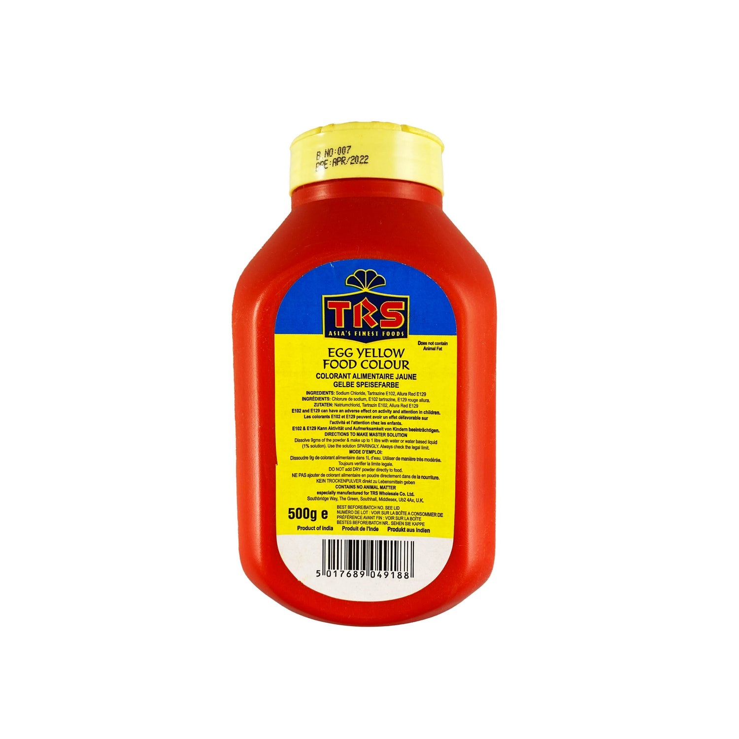 Colorant alimentaire jaune TRS 500g.