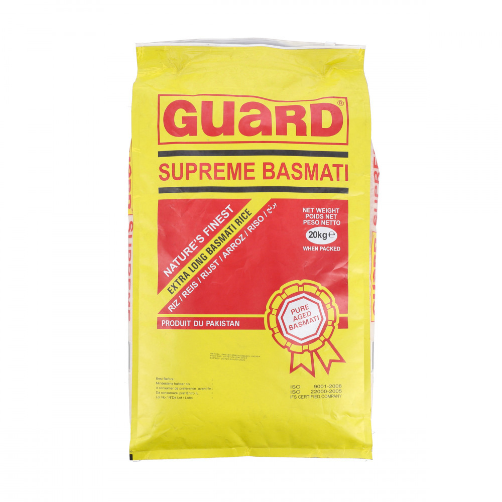 Riz Guard Supreme Basmati 20kg packaging.