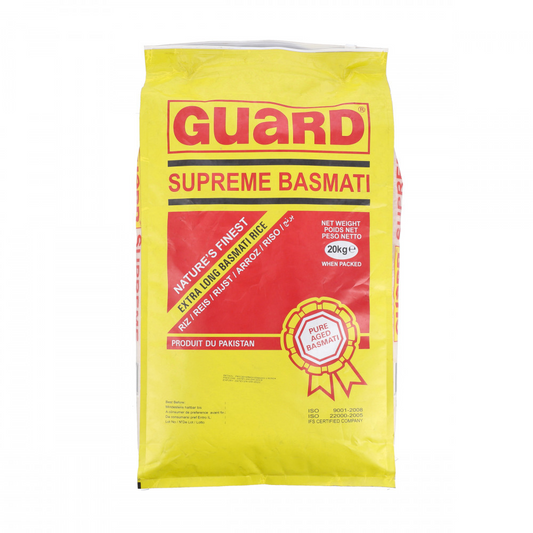 Riz Guard Supreme Basmati 20kg packaging.