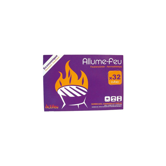 32 tablettes allume-feu ACTIFEU pour barbecue, cheminée et poêle, combustion rapide et efficace.