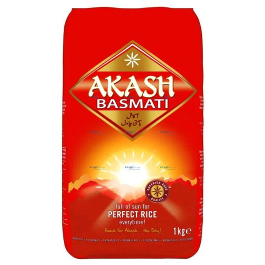 Riz Basmati AKASH 1KG - Saveur délicate, origine Inde/Pakistan, nutrition équilibrée.