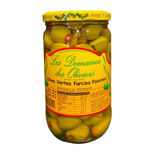 Olives Aladdin aux poivrons 300g, saveurs méditerranéennes, croquantes, parfaites pour apéritifs et salades. Livraison rapide.